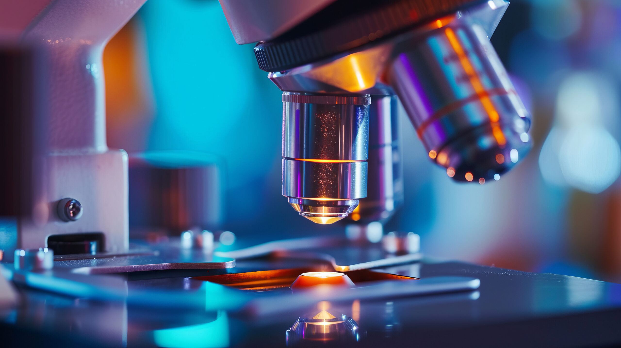 Science and medical treatment research concept image with microscopy research using a microscope close-up view